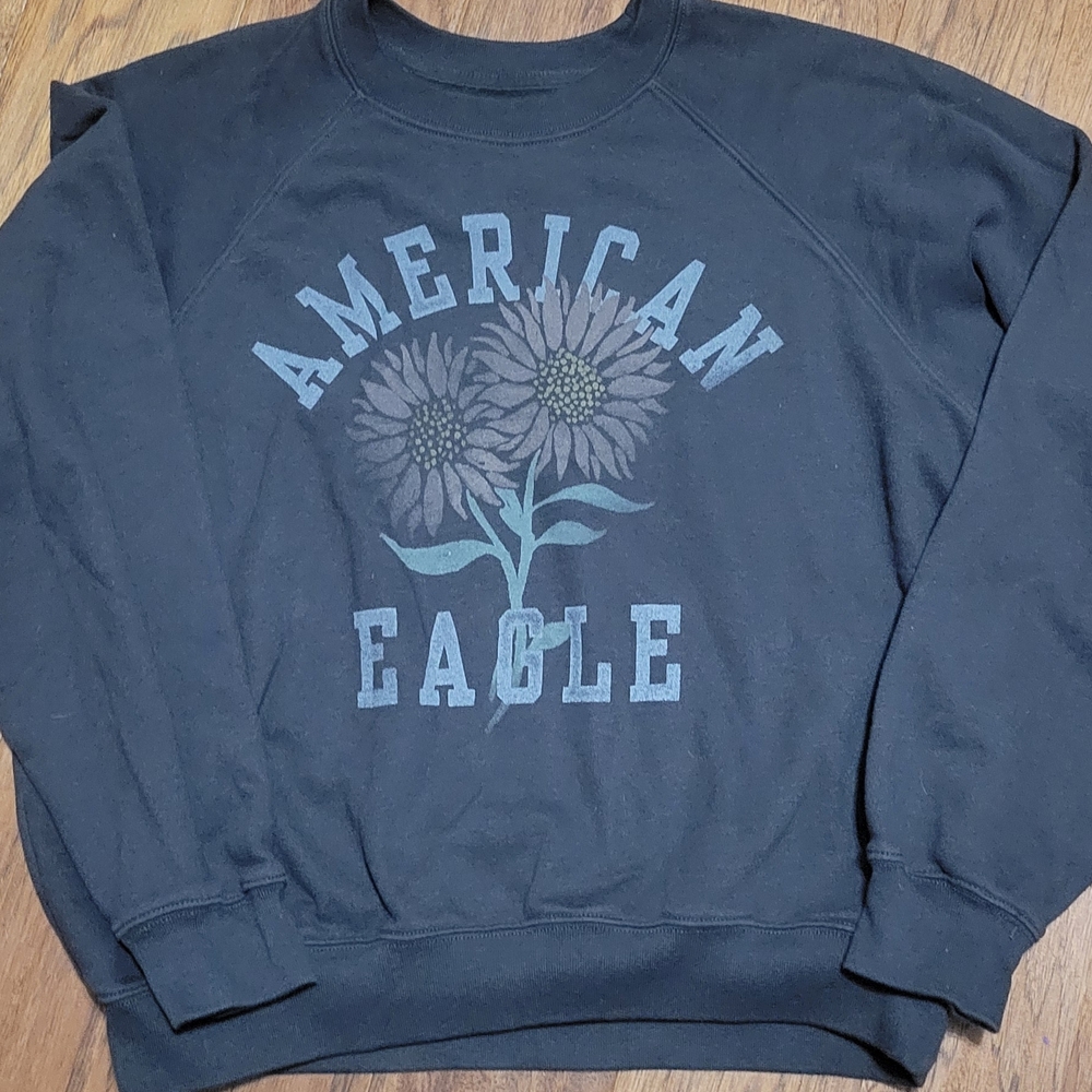 American Eagle Outfitters Black Graphic Crewneck Sweater